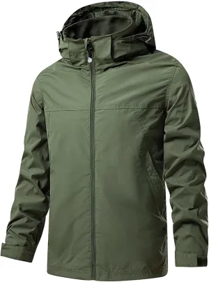 Rain Jacket Mens Lightweight Waterproof Casual Bomber Windbreaker Coat Full Zip Hooded Warm Jackets for Hiking Travel