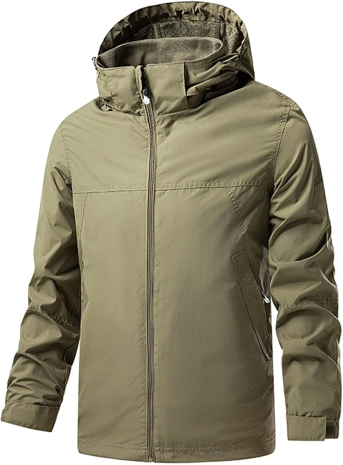 Rain Jacket Mens Lightweight Waterproof Casual Bomber Windbreaker Coat Full Zip Hooded Warm Jackets for Hiking Travel