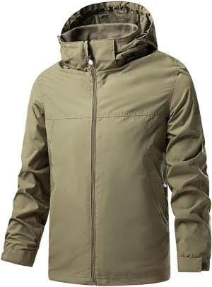 Rain Jacket Mens Lightweight Waterproof Casual Bomber Windbreaker Coat Full Zip Hooded Warm Jackets for Hiking Travel