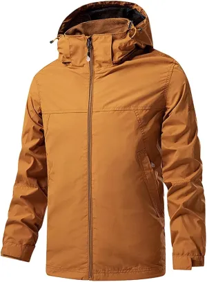 Rain Jacket Mens Lightweight Waterproof Casual Bomber Windbreaker Coat Full Zip Hooded Warm Jackets for Hiking Travel
