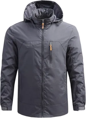 Rain Jacket Mens Water Lightweight Hooded Hiking Running Jackets Water Resistant Fall Full Zip Windbreaker Sportwear