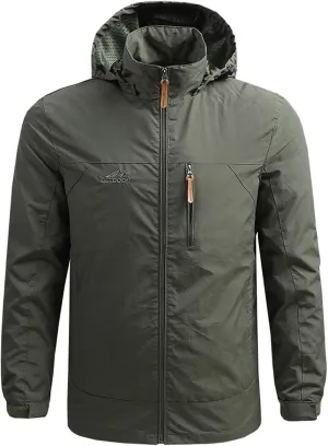 Rain Jacket Mens Water Lightweight Hooded Hiking Running Jackets Water Resistant Fall Full Zip Windbreaker Sportwear