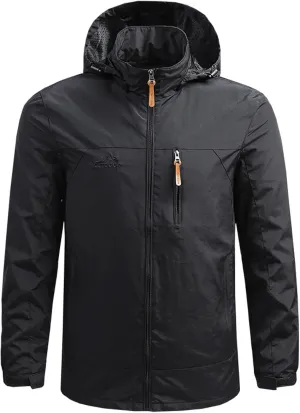 Rain Jacket Mens Water Lightweight Hooded Hiking Running Jackets Water Resistant Fall Full Zip Windbreaker Sportwear