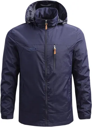 Rain Jacket Mens Water Lightweight Hooded Hiking Running Jackets Water Resistant Fall Full Zip Windbreaker Sportwear