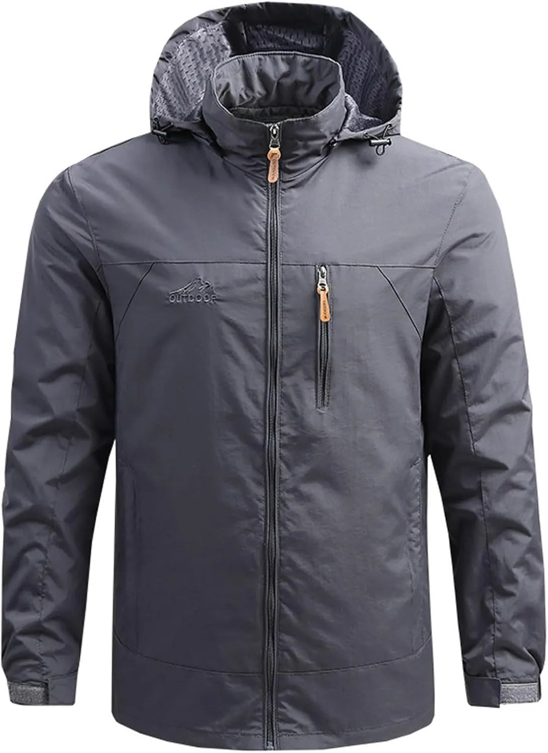 Rain Jacket Mens Water Lightweight Hooded Hiking Running Jackets Water Resistant Fall Full Zip Windbreaker Sportwear