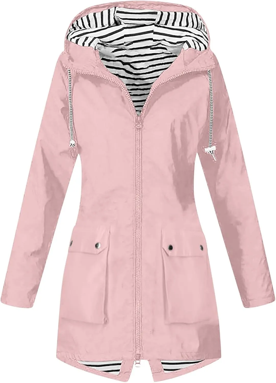 Rain Jacket Women 2024 Fall Lightweight Waterproof Raincoat Outdoor Hooded Trench Coats Windbreaker Anorak Jacket