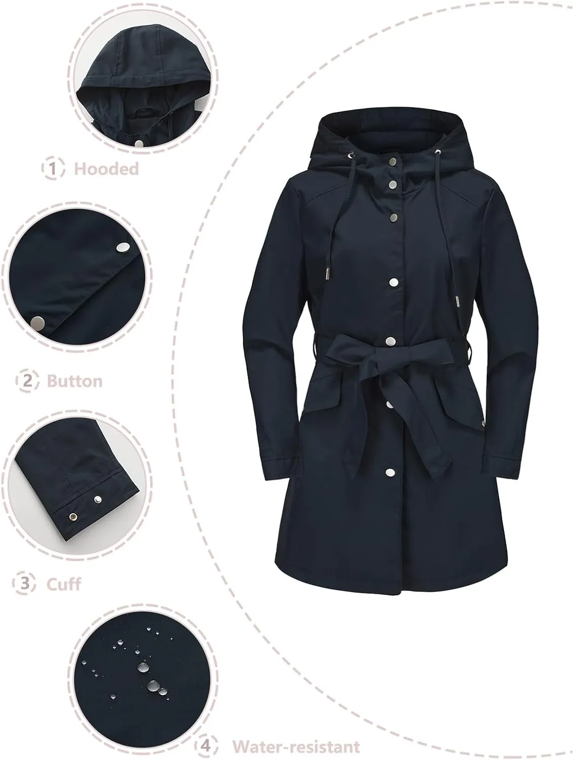 Rain Jacket Women Lightweight Waterproof Raincoat Hooded Windbreaker Waterproof Jackets with Pockets 2024