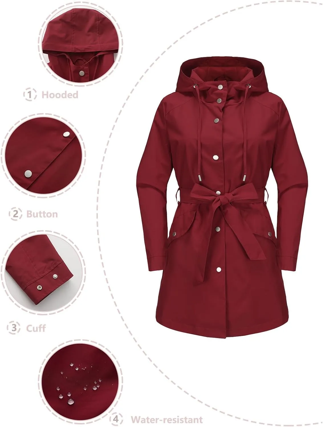 Rain Jacket Women Lightweight Waterproof Raincoat Hooded Windbreaker Waterproof Jackets with Pockets 2024