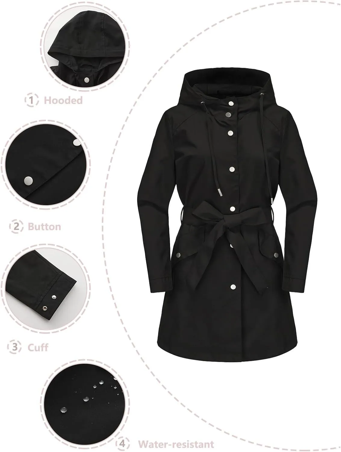 Rain Jacket Women Lightweight Waterproof Raincoat Hooded Windbreaker Waterproof Jackets with Pockets 2024