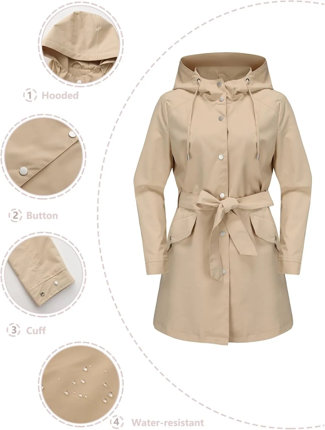 Rain Jacket Women Lightweight Waterproof Raincoat Hooded Windbreaker Waterproof Jackets with Pockets 2024