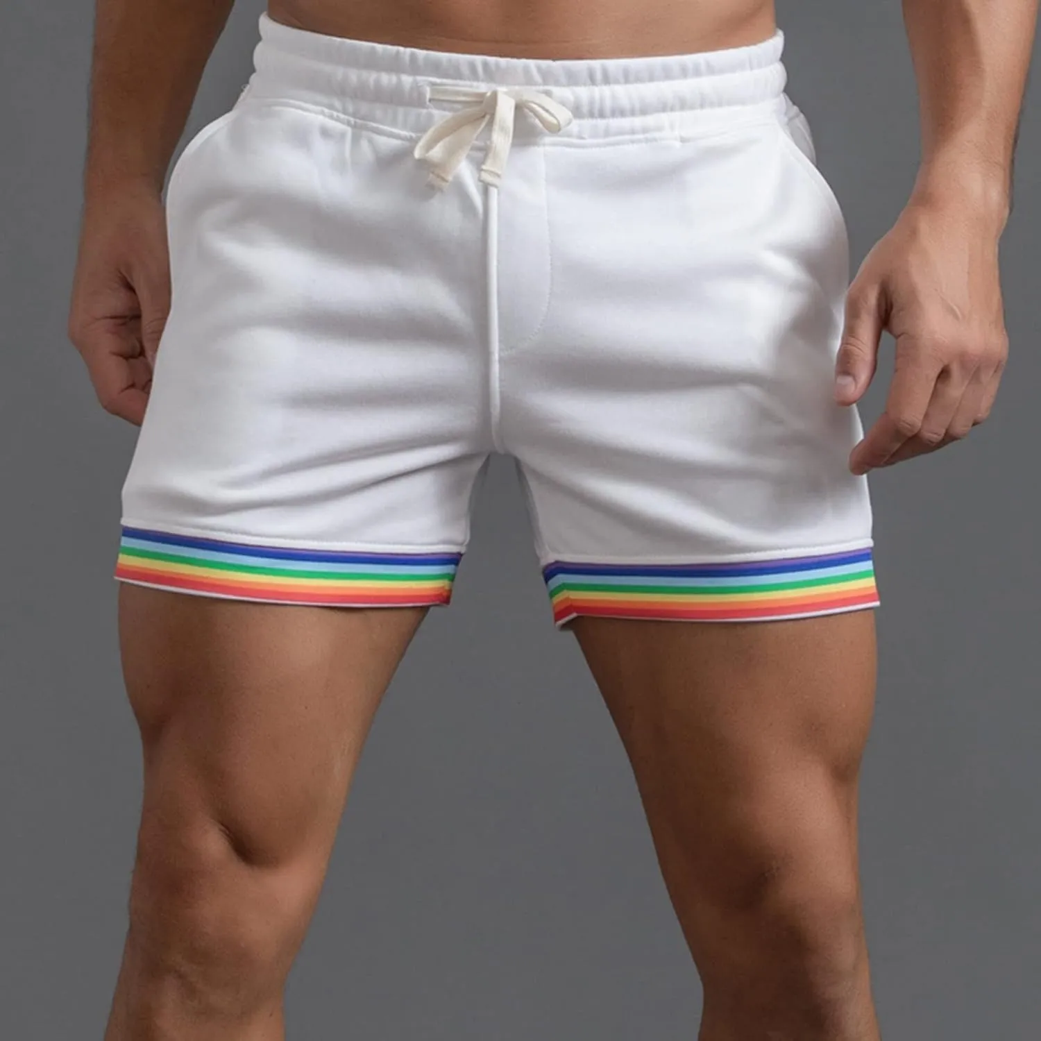 Rainbow Shorts Men Casual Elastic Waist Pride Short Pants Outdoor Workout Jogger Drawstring Pockets Flat Front Sweatpants