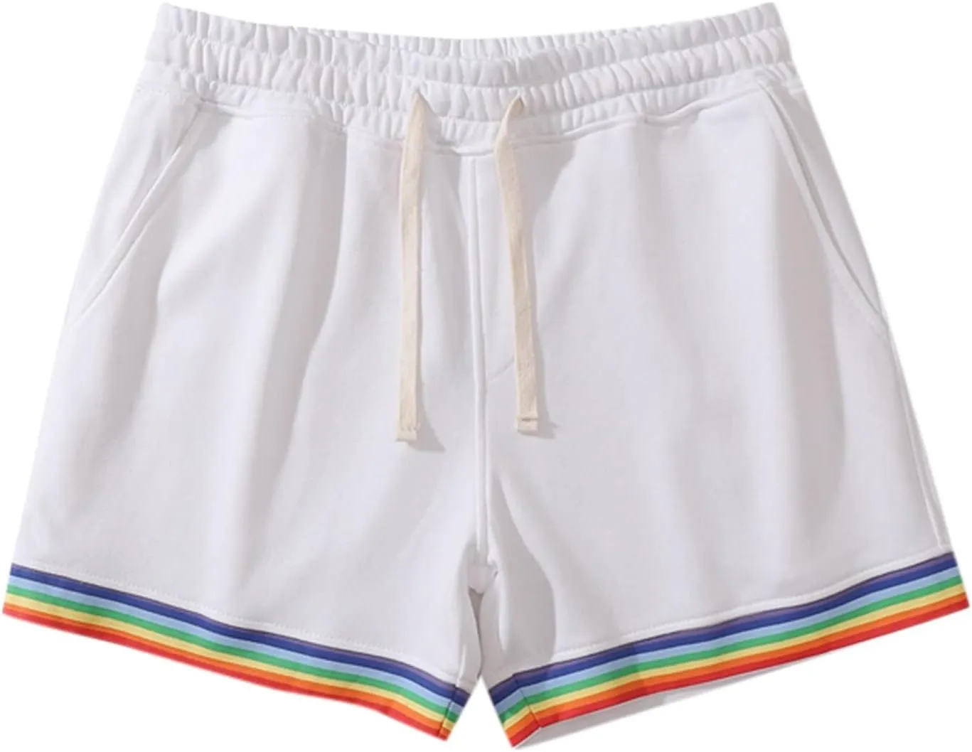 Rainbow Shorts Men Casual Elastic Waist Pride Short Pants Outdoor Workout Jogger Drawstring Pockets Flat Front Sweatpants