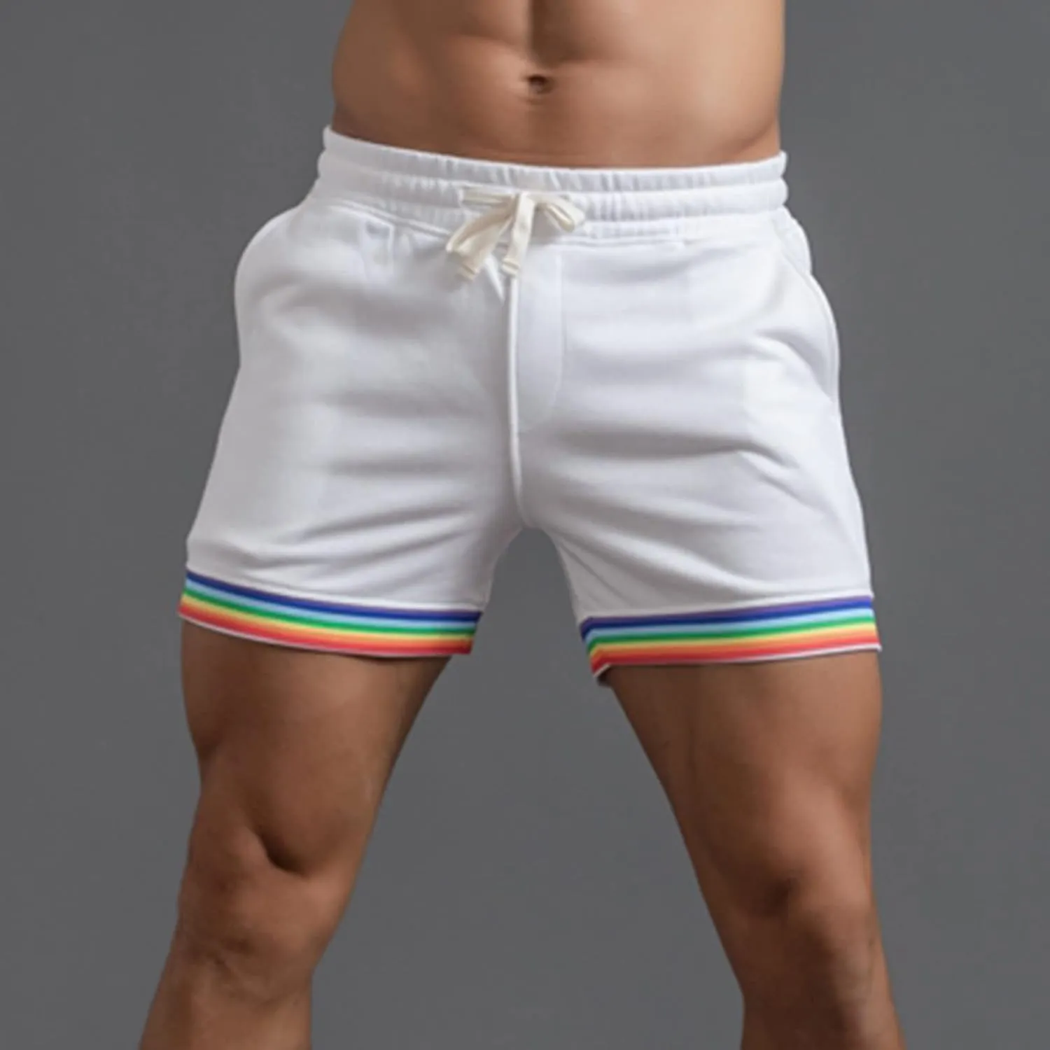 Rainbow Shorts Men Casual Elastic Waist Pride Short Pants Outdoor Workout Jogger Drawstring Pockets Flat Front Sweatpants