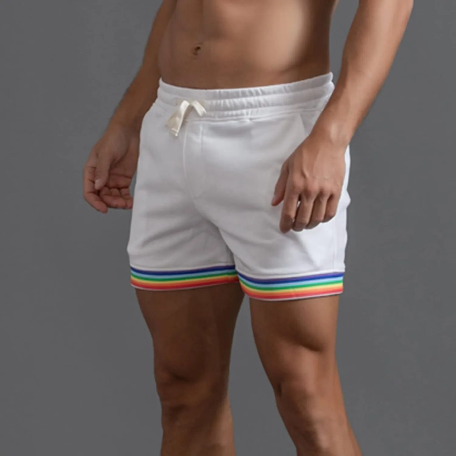 Rainbow Shorts Men Casual Elastic Waist Pride Short Pants Outdoor Workout Jogger Drawstring Pockets Flat Front Sweatpants