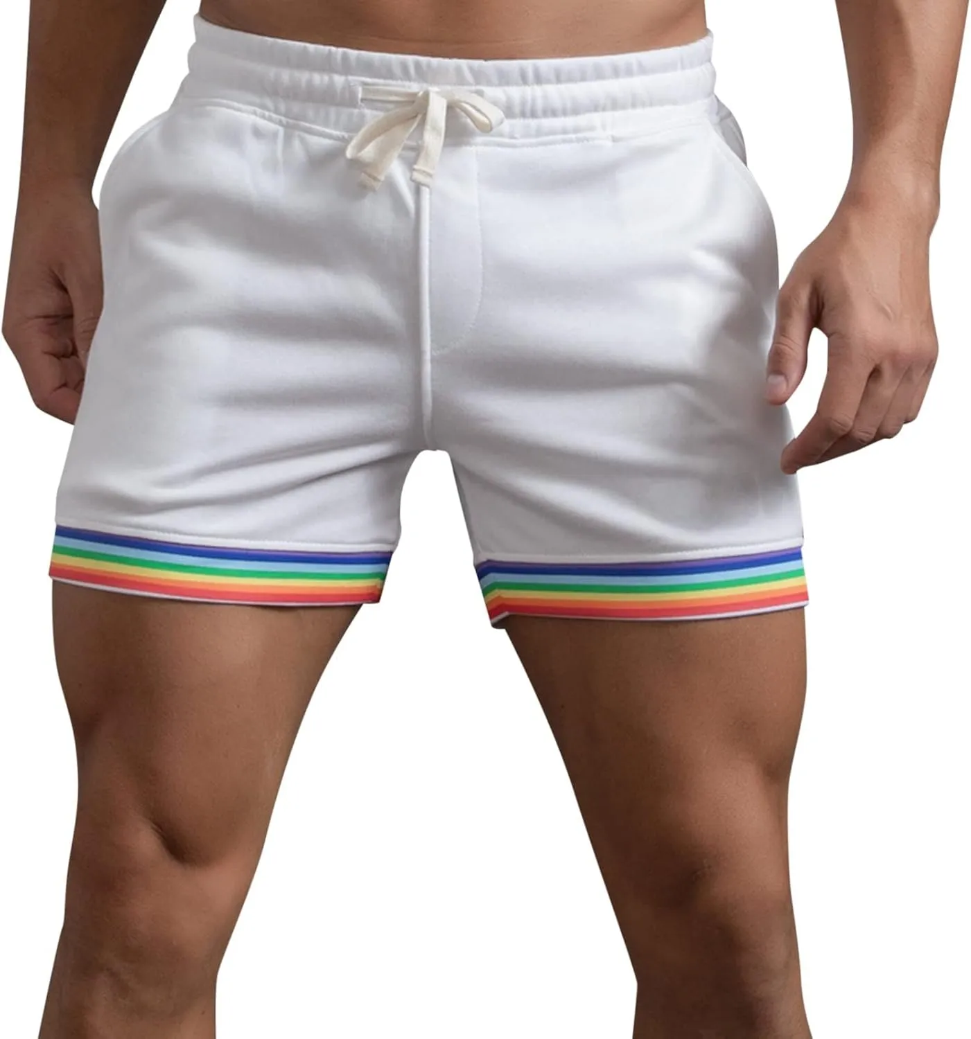Rainbow Shorts Men Casual Elastic Waist Pride Short Pants Outdoor Workout Jogger Drawstring Pockets Flat Front Sweatpants