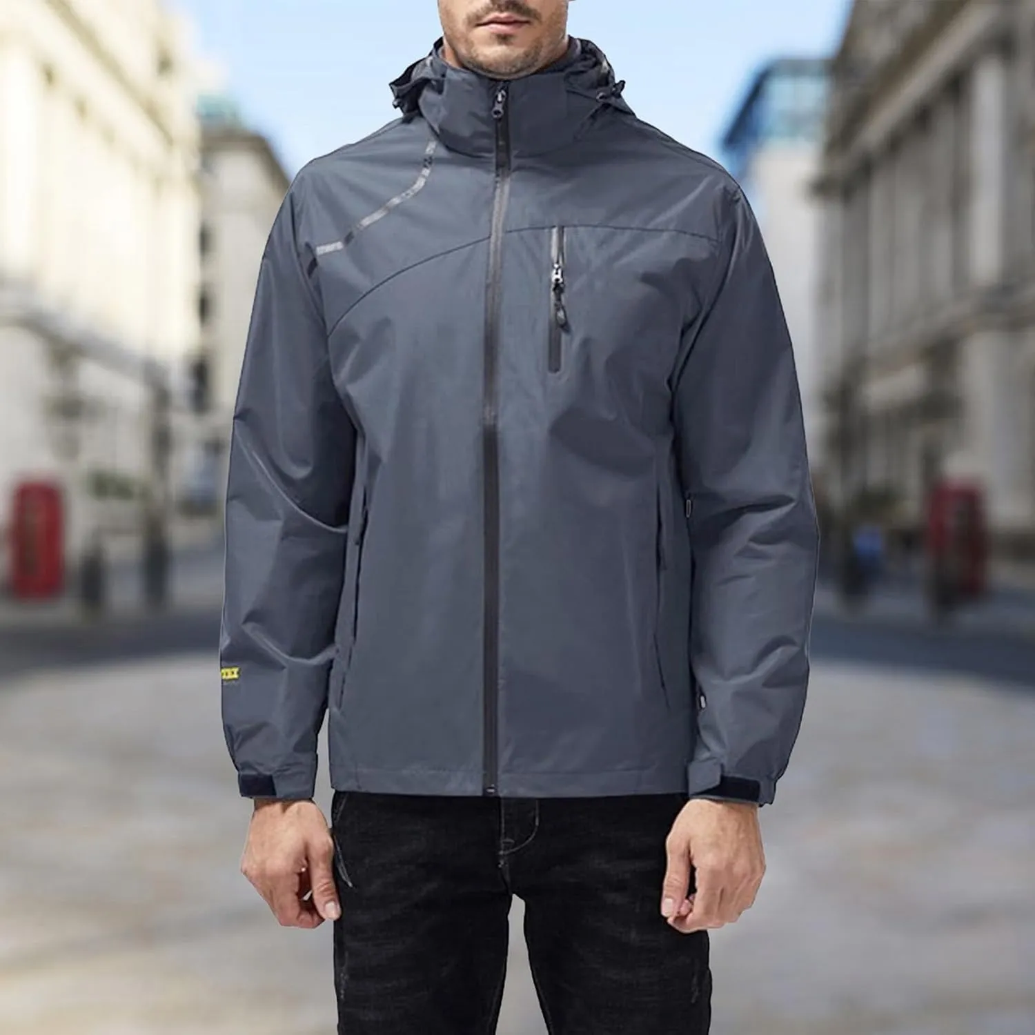 Raincoat for Men Hooded with Pockets Windproof Lightweight Windbreaker Active Outdoor Golf Cycling Running Jackets