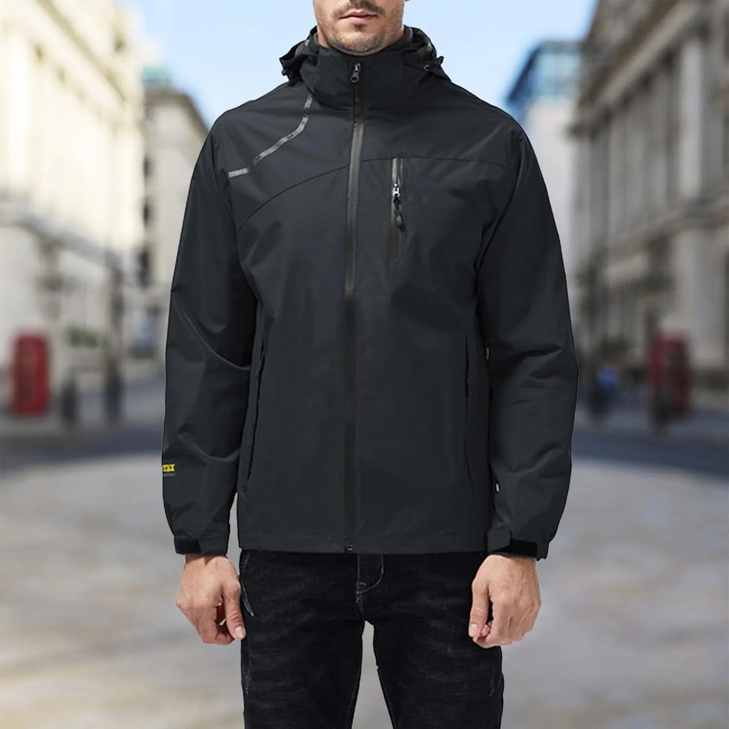 Raincoat for Men Hooded with Pockets Windproof Lightweight Windbreaker Active Outdoor Golf Cycling Running Jackets