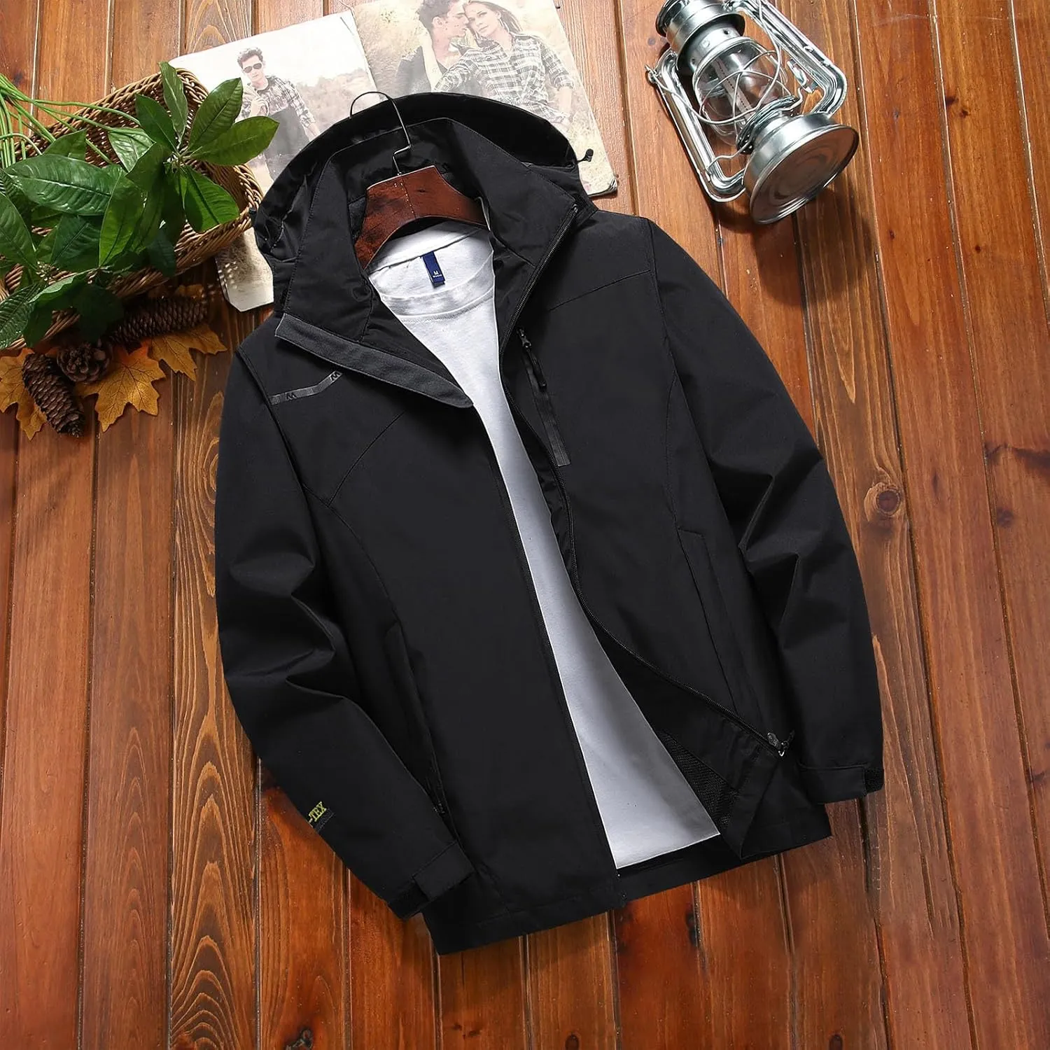 Raincoat for Men Hooded with Pockets Windproof Lightweight Windbreaker Active Outdoor Golf Cycling Running Jackets