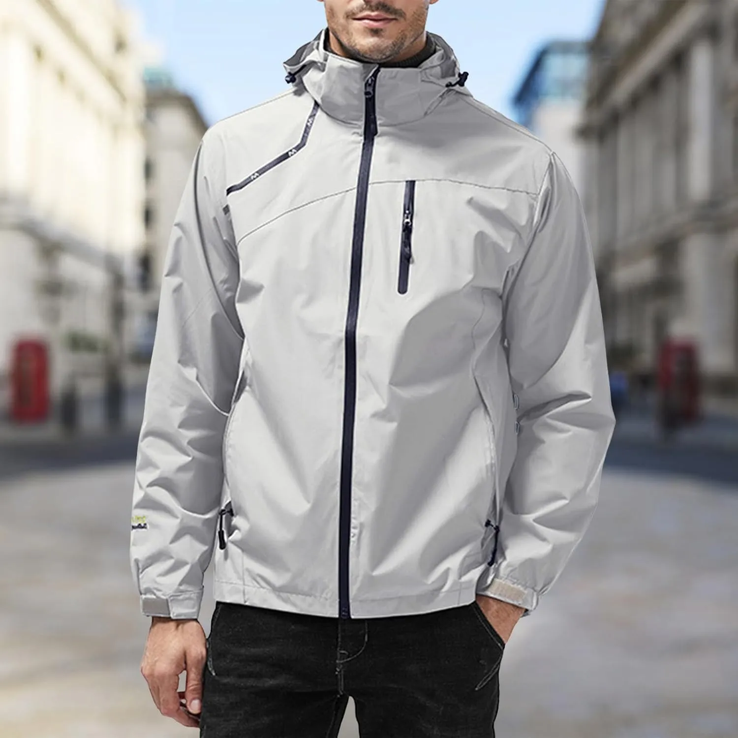Raincoat for Men Hooded with Pockets Windproof Lightweight Windbreaker Active Outdoor Golf Cycling Running Jackets