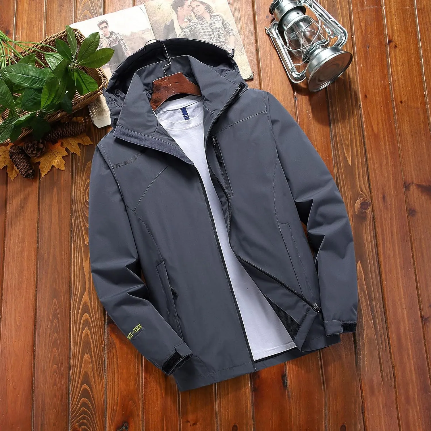 Raincoat for Men Hooded with Pockets Windproof Lightweight Windbreaker Active Outdoor Golf Cycling Running Jackets