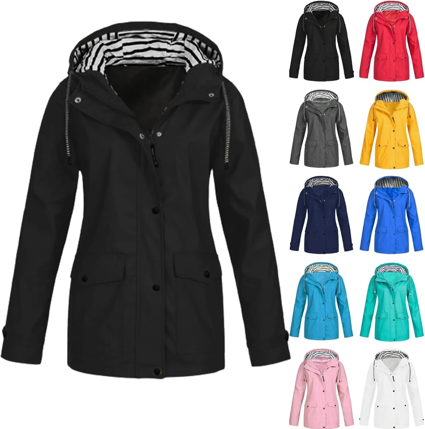 Raincoats for Women Waterproof Jackets Hooded Trench Coats Winter Fall Travel Hiking Windbreaker Outerwear with Hood