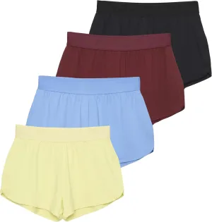 Real Essentials 4 Pack: Girls Athletic Performance Running Shorts with Drawstring & Pockets