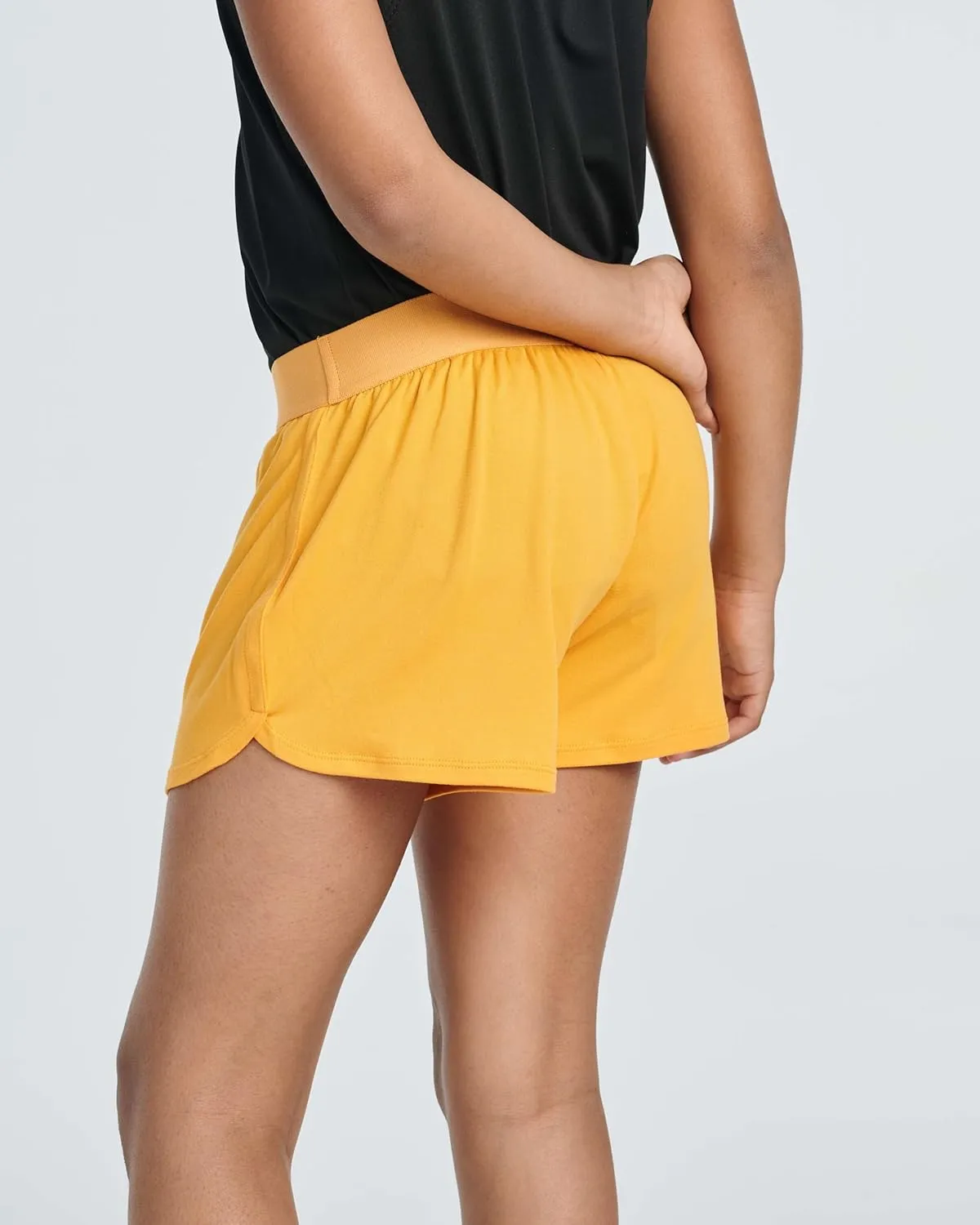 Real Essentials 4 Pack: Girls Athletic Performance Running Shorts with Drawstring & Pockets