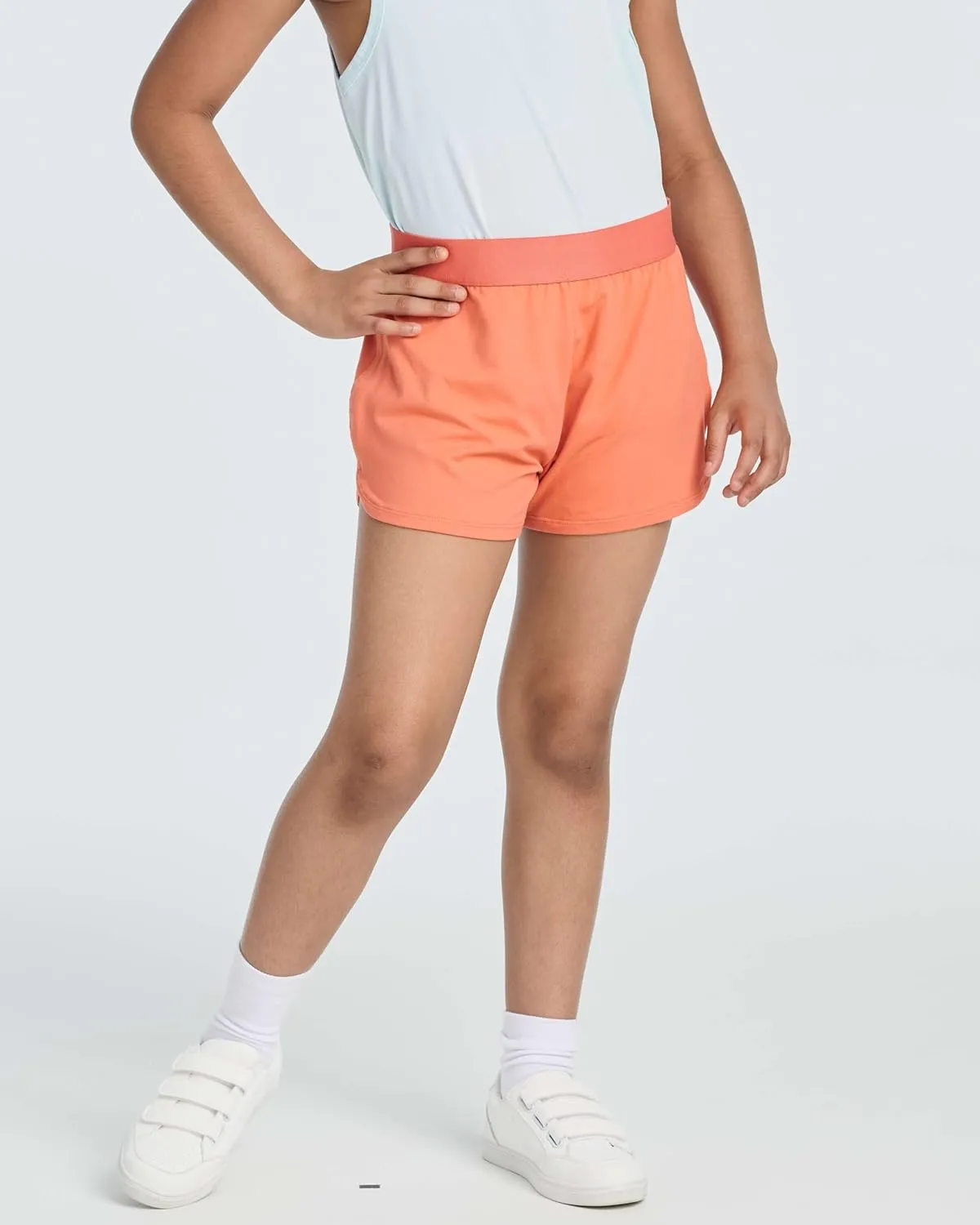 Real Essentials 4 Pack: Girls Athletic Performance Running Shorts with Drawstring & Pockets