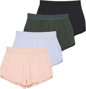 Real Essentials 4 Pack: Girls Athletic Performance Running Shorts with Drawstring & Pockets