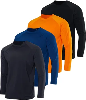 Real Essentials 4 Pack: Mens Long Sleeve Rash Guard Shirt Running Swimwear UPF 50  Sun Protection (Big & Tall)