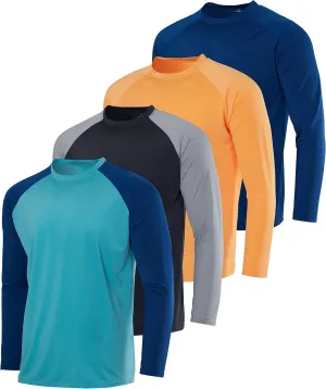 Real Essentials 4 Pack: Mens Long Sleeve Rash Guard Shirt Running Swimwear UPF 50  Sun Protection (Big & Tall)