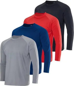 Real Essentials 4 Pack: Mens Long Sleeve Rash Guard Shirt Running Swimwear UPF 50  Sun Protection (Big & Tall)