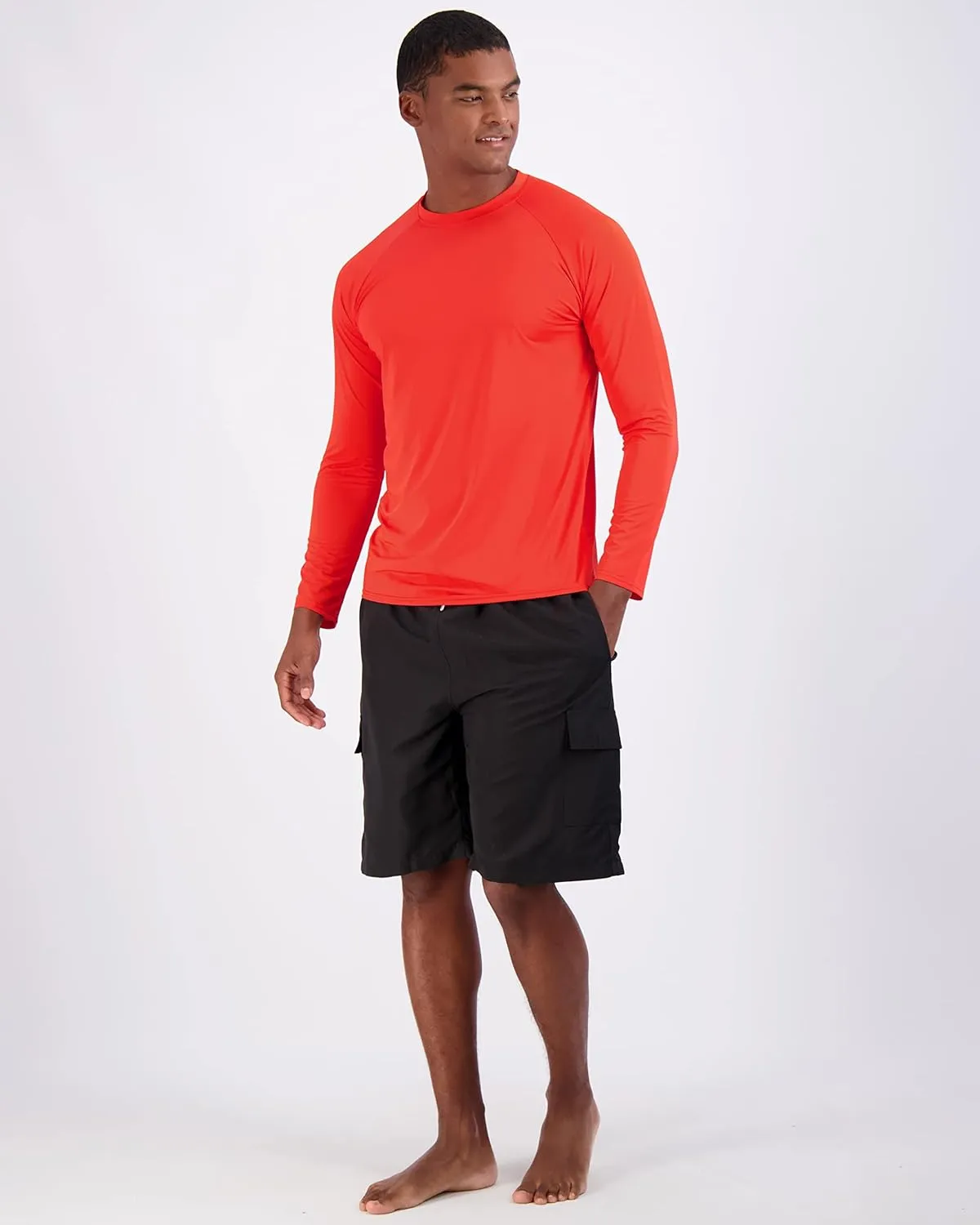 Real Essentials 4 Pack: Mens Long Sleeve Rash Guard Shirt Running Swimwear UPF 50  Sun Protection (Big & Tall)