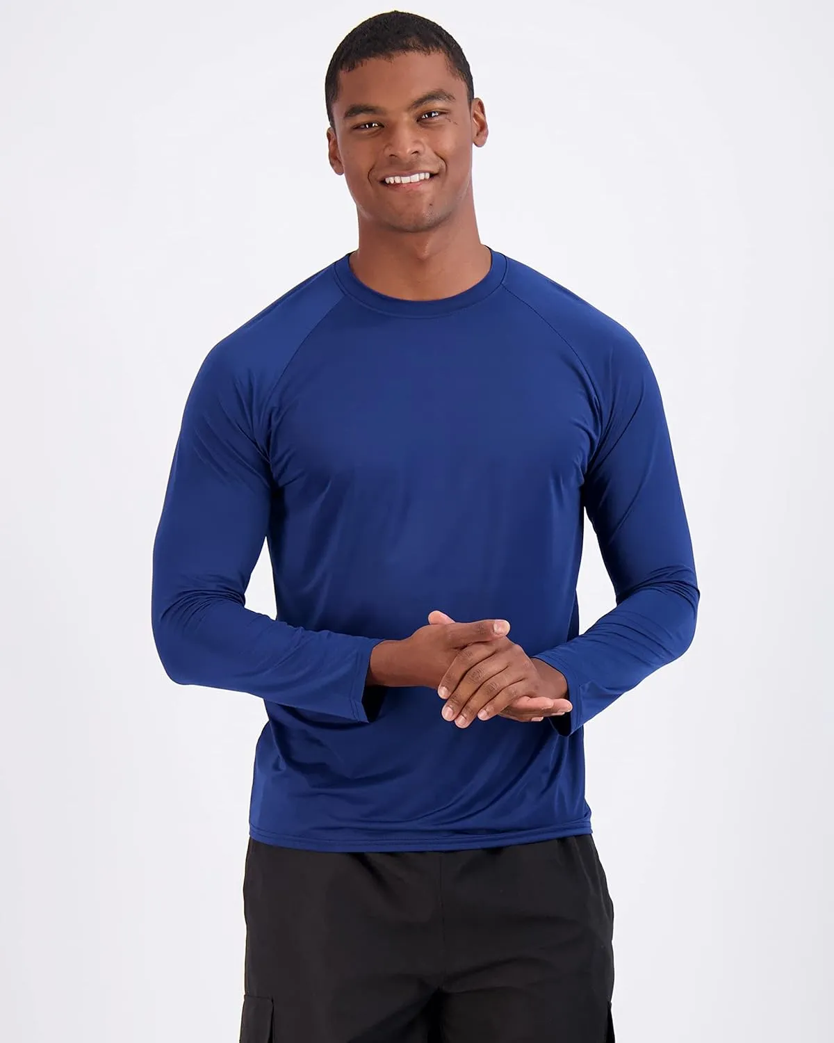 Real Essentials 4 Pack: Mens Long Sleeve Rash Guard Shirt Running Swimwear UPF 50  Sun Protection (Big & Tall)