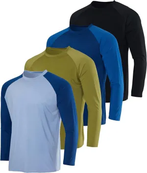 Real Essentials 4 Pack: Mens Long Sleeve Rash Guard Shirt Running Swimwear UPF 50  Sun Protection (Big & Tall)