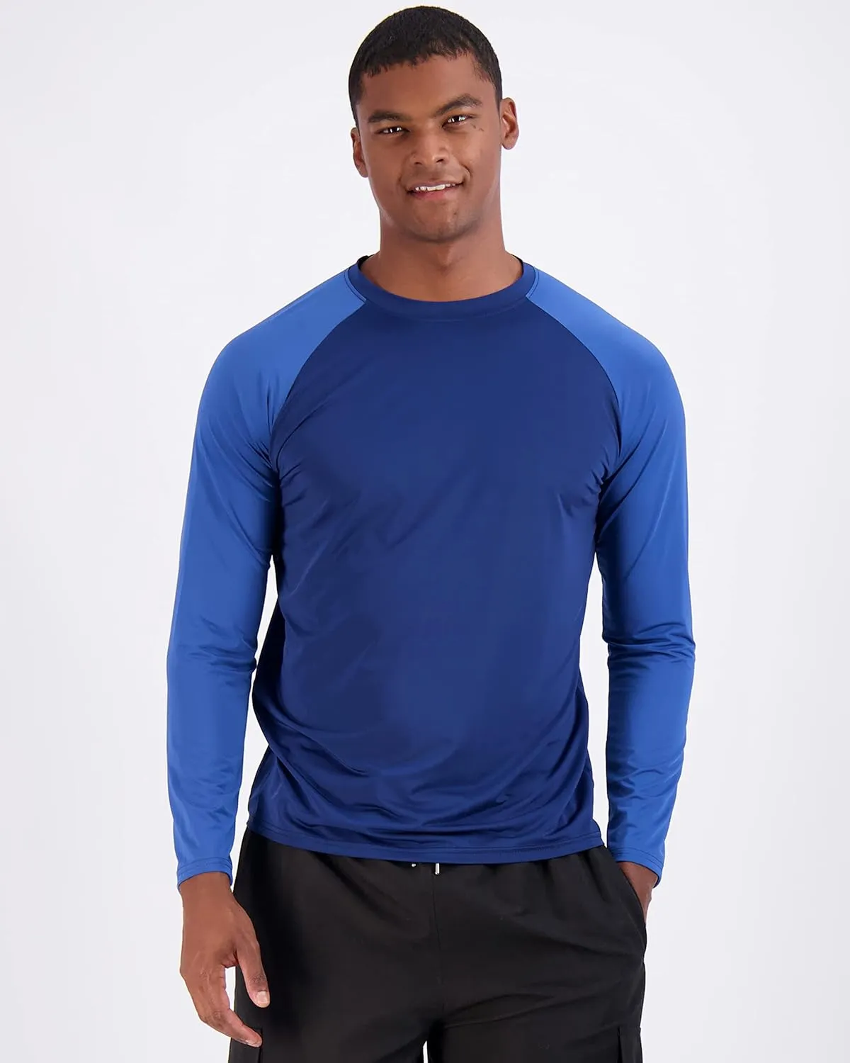 Real Essentials 4 Pack: Mens Long Sleeve Rash Guard Shirt Running Swimwear UPF 50  Sun Protection (Big & Tall)