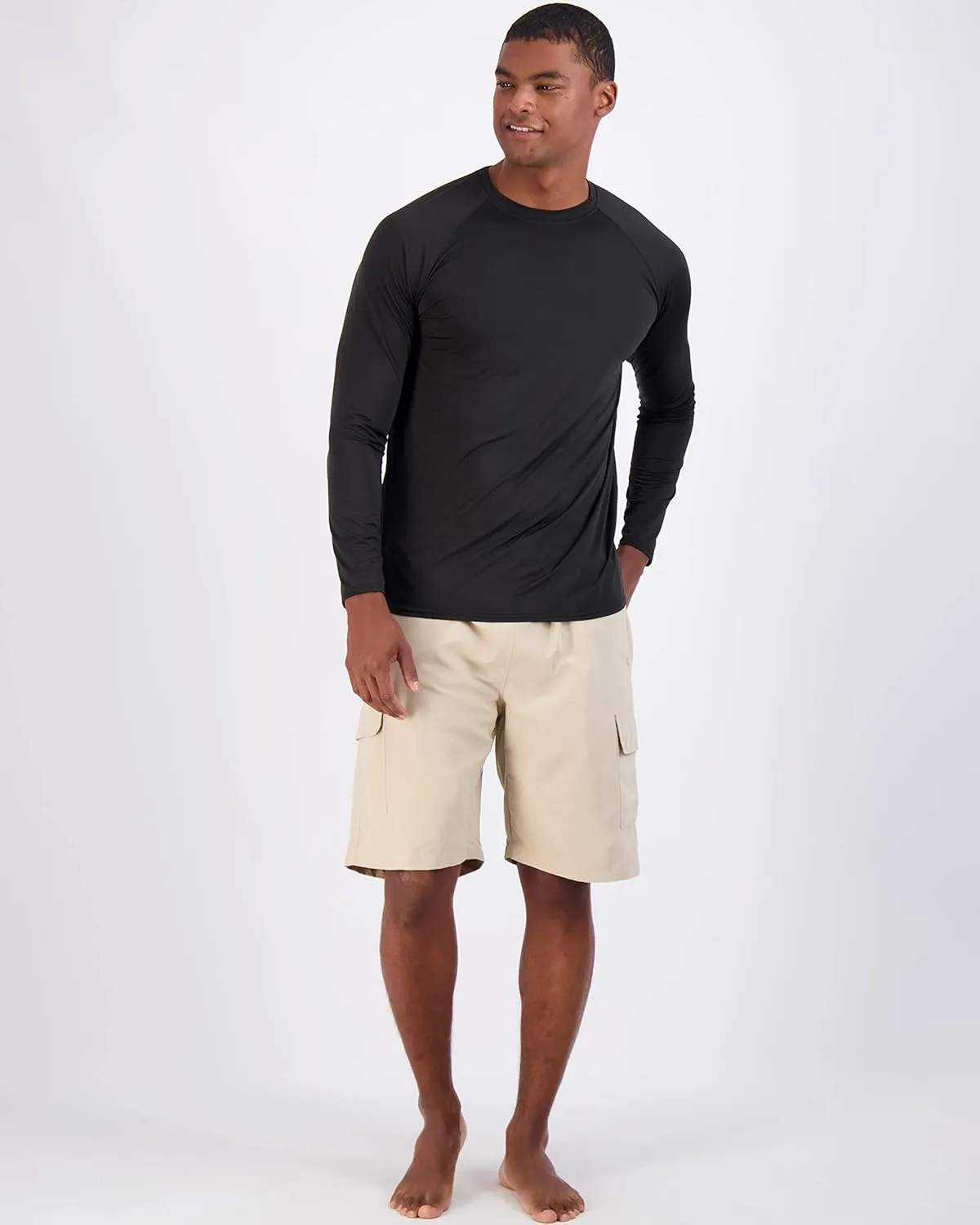 Real Essentials 4 Pack: Mens Long Sleeve Rash Guard Shirt Running Swimwear UPF 50  Sun Protection (Big & Tall)