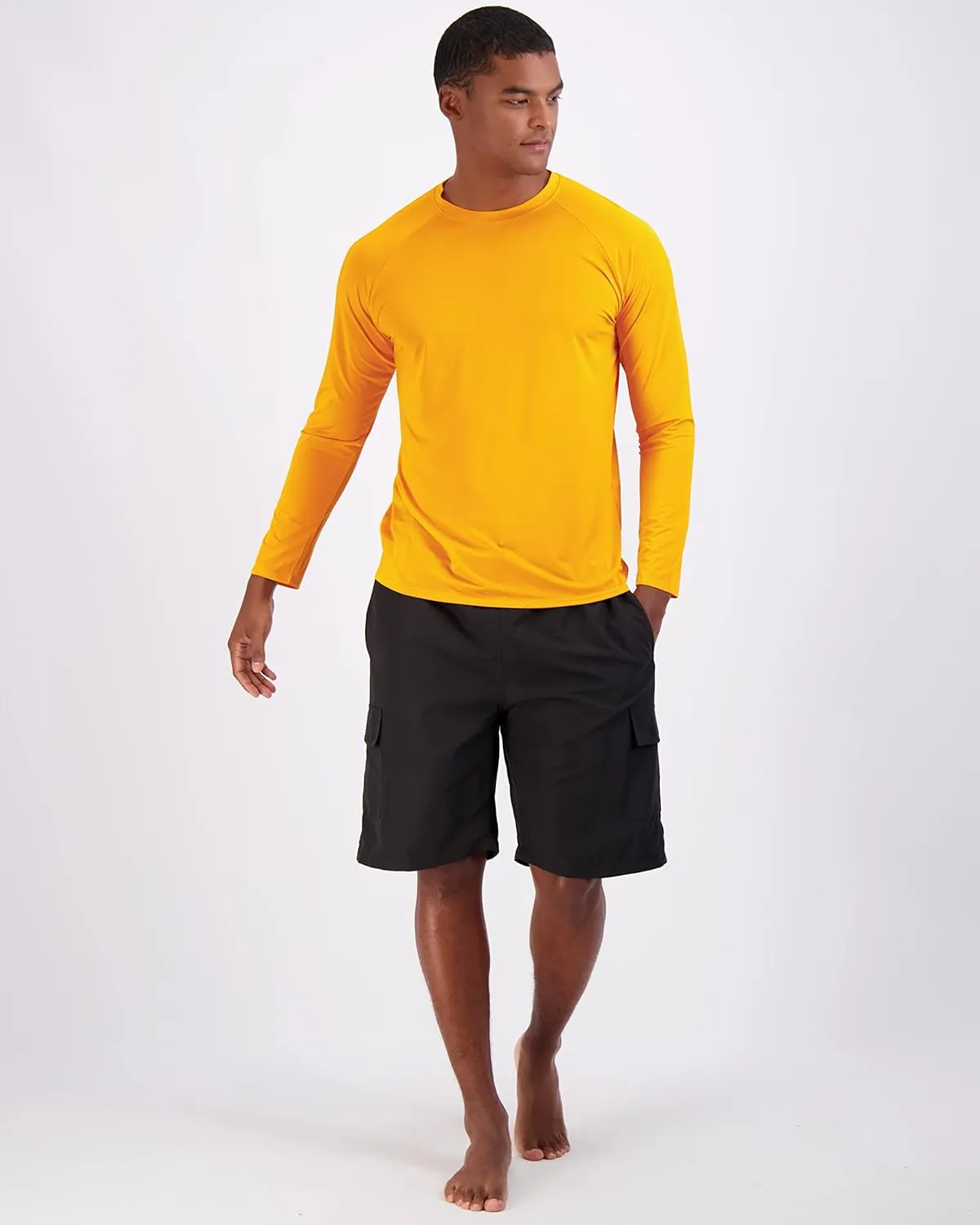 Real Essentials 4 Pack: Mens Long Sleeve Rash Guard Shirt Running Swimwear UPF 50  Sun Protection (Big & Tall)