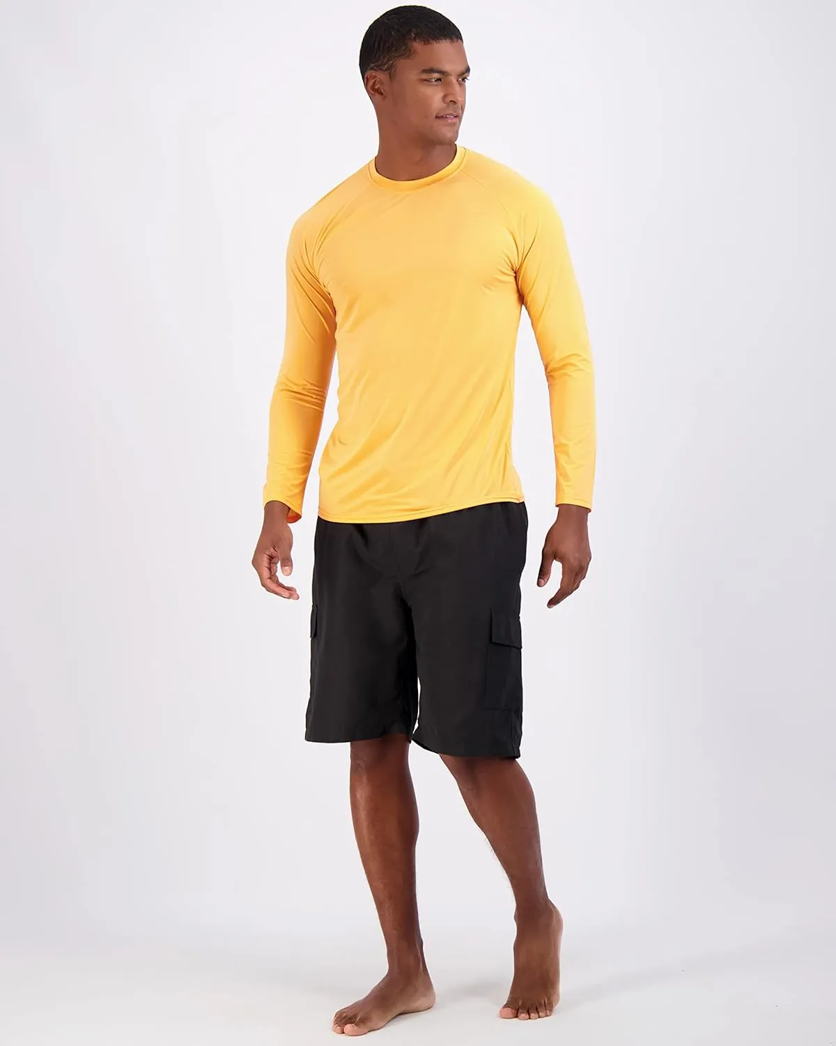 Real Essentials 4 Pack: Mens Long Sleeve Rash Guard Shirt Running Swimwear UPF 50  Sun Protection (Big & Tall)