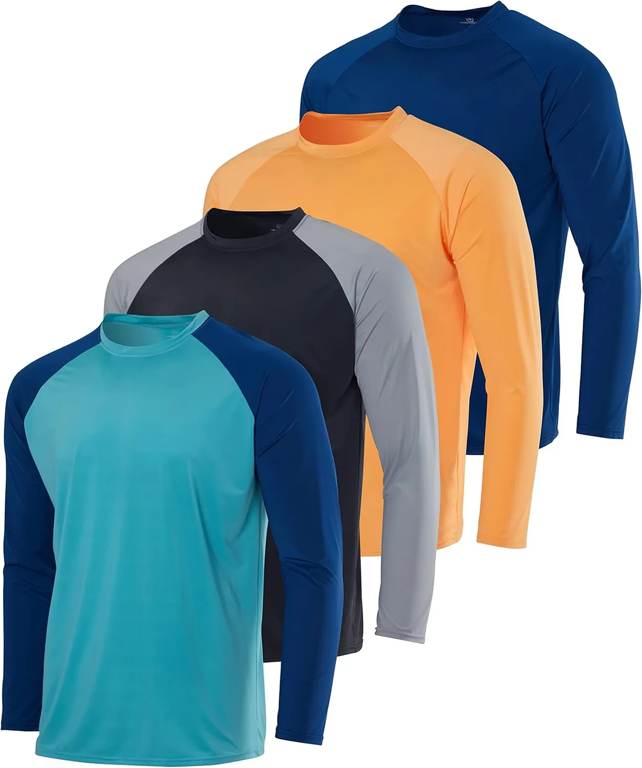 Real Essentials 4 Pack: Mens Long Sleeve Rash Guard Shirt Running Swimwear UPF 50  Sun Protection (Big & Tall)