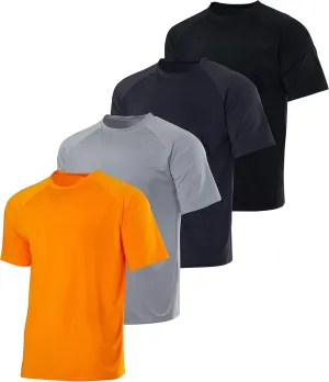 Real Essentials 4 Pack: Mens Short Sleeve Rash Guard Shirt Quick Dry UPF 50  Sun Protection Swim (Available in Big & Tall)