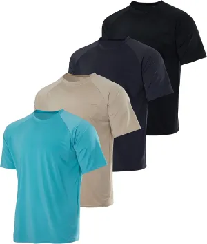 Real Essentials 4 Pack: Mens Short Sleeve Rash Guard Shirt Quick Dry UPF 50  Sun Protection Swim (Available in Big & Tall)