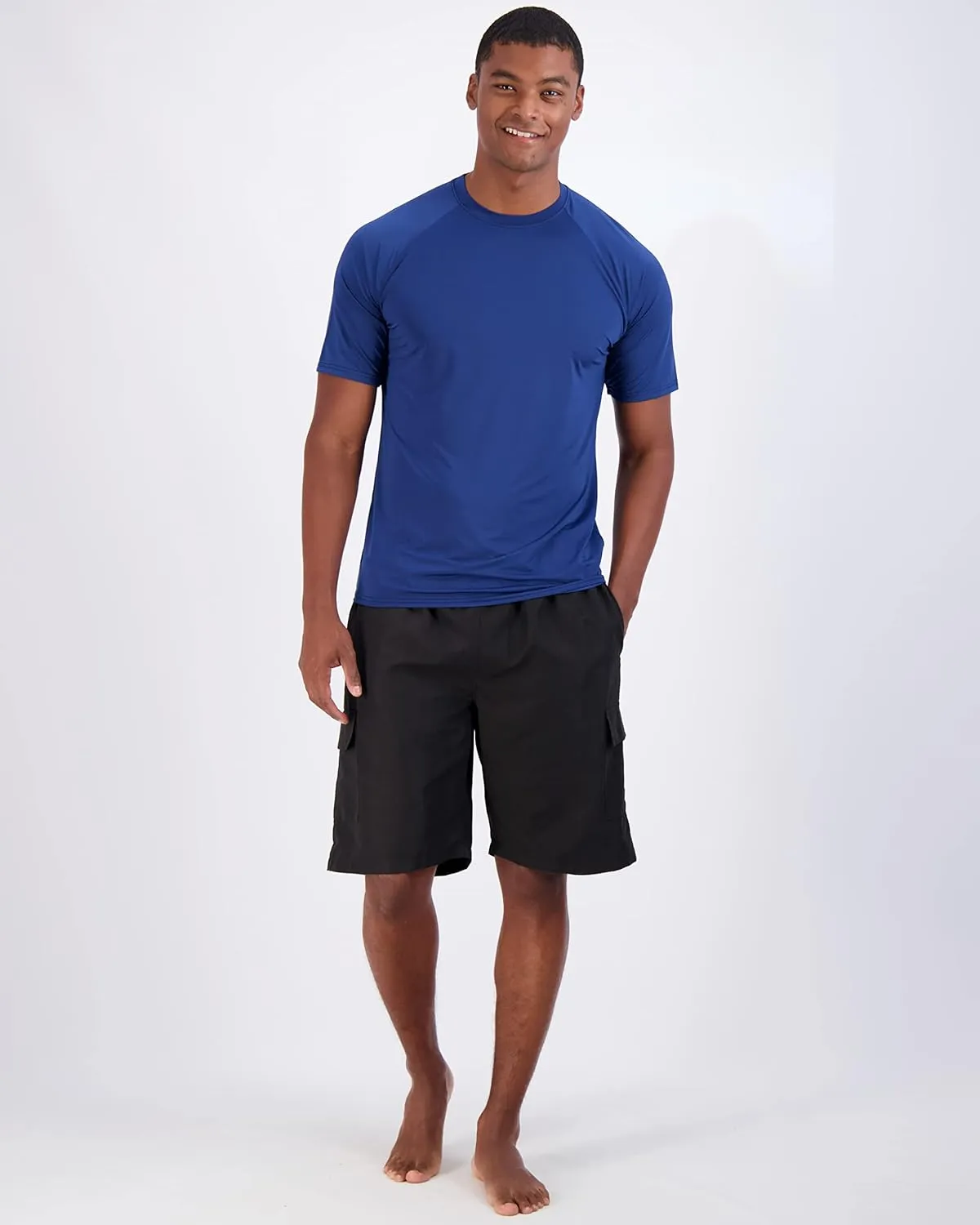 Real Essentials 4 Pack: Mens Short Sleeve Rash Guard Shirt Quick Dry UPF 50  Sun Protection Swim (Available in Big & Tall)
