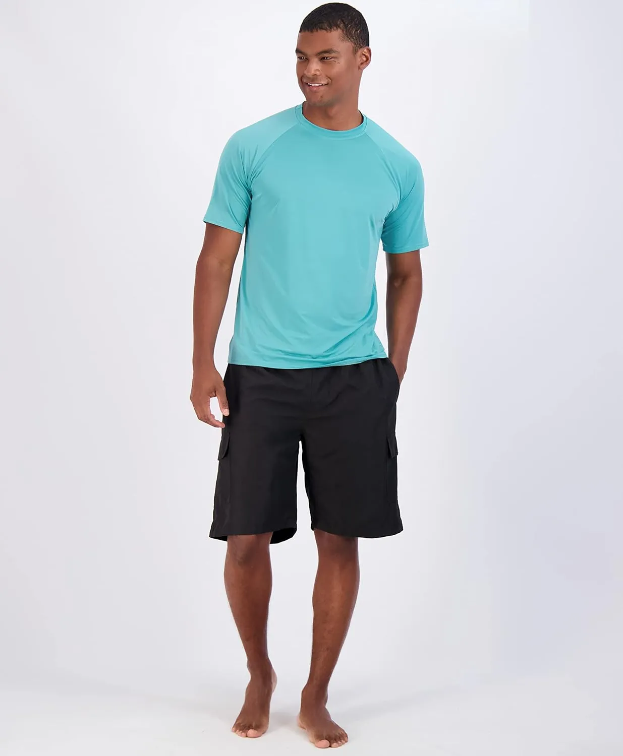Real Essentials 4 Pack: Mens Short Sleeve Rash Guard Shirt Quick Dry UPF 50  Sun Protection Swim (Available in Big & Tall)