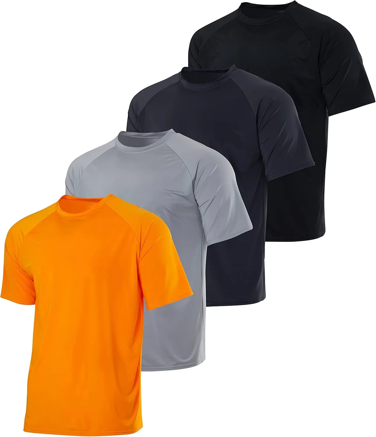 Real Essentials 4 Pack: Mens Short Sleeve Rash Guard Shirt Quick Dry UPF 50  Sun Protection Swim (Available in Big & Tall)