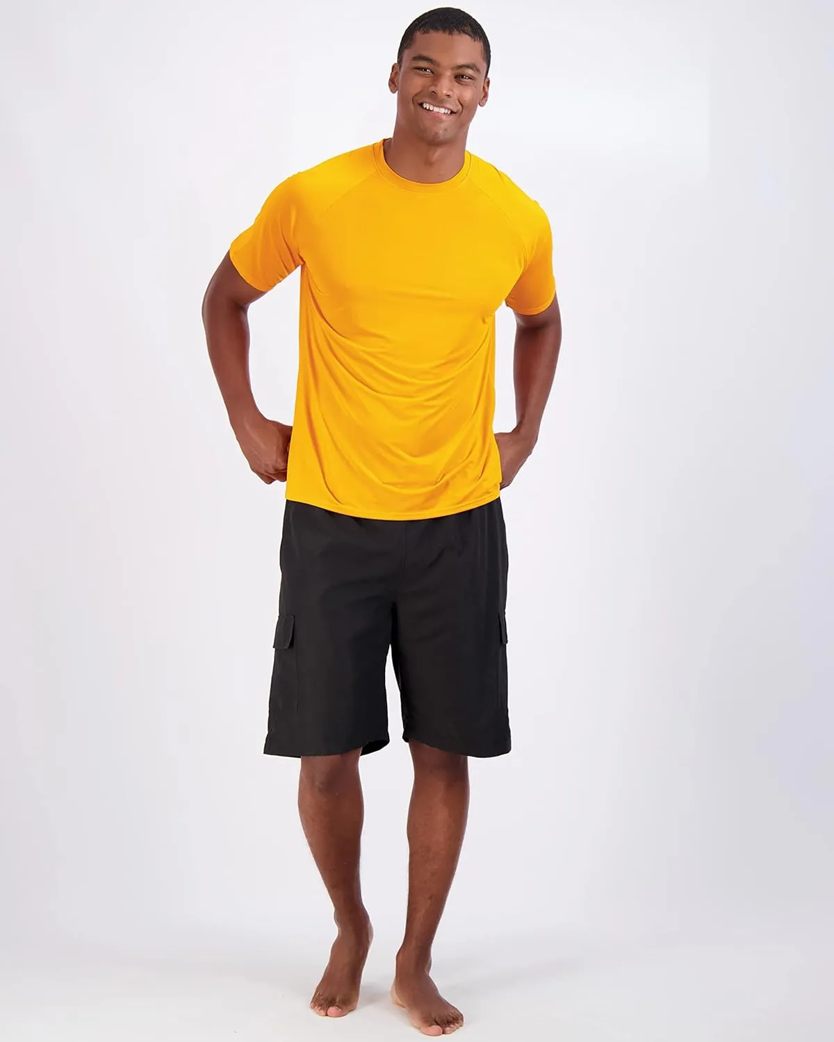 Real Essentials 4 Pack: Mens Short Sleeve Rash Guard Shirt Quick Dry UPF 50  Sun Protection Swim (Available in Big & Tall)