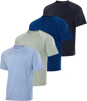 Real Essentials 4 Pack: Mens Short Sleeve Rash Guard Shirt Quick Dry UPF 50  Sun Protection Swim (Available in Big & Tall)