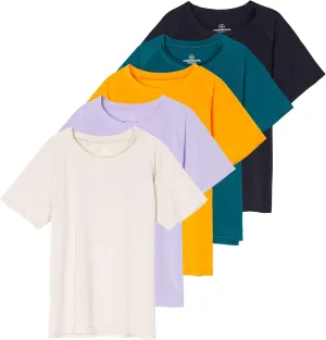 Real Essentials 5 Pack Girls' Short Sleeve UPF Sun Protective Rashguard Swim Shirt Active Athletic (Ages 4-16)