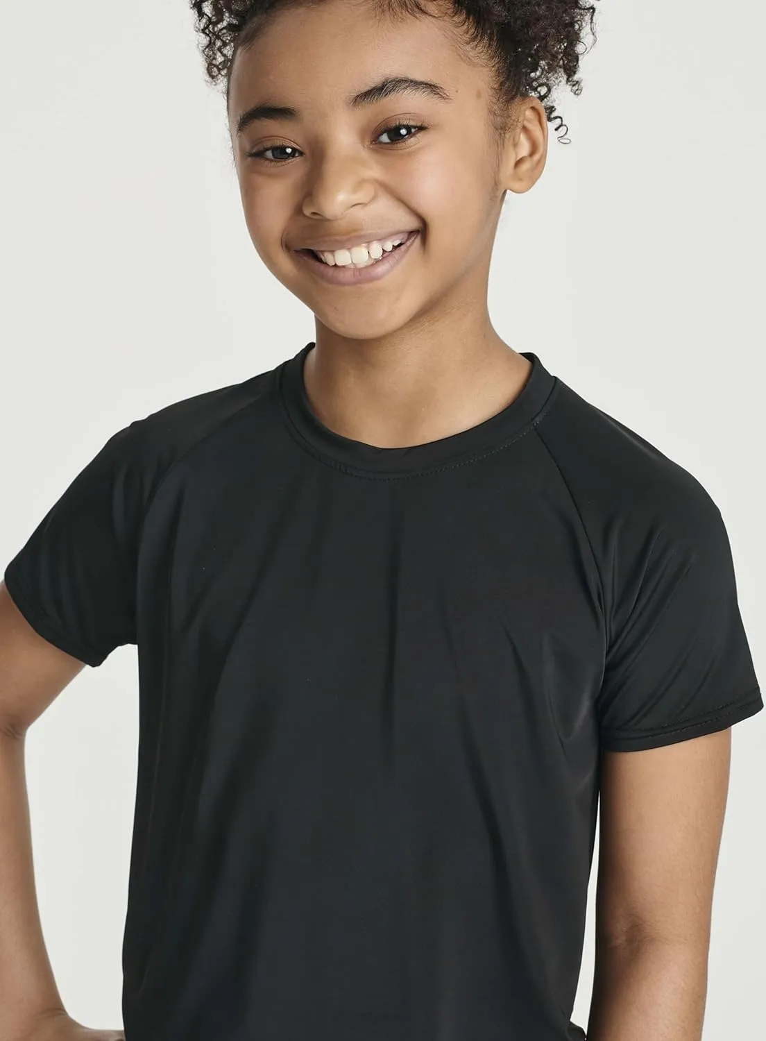 Real Essentials 5 Pack Girls' Short Sleeve UPF Sun Protective Rashguard Swim Shirt Active Athletic (Ages 4-16)