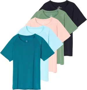 Real Essentials 5 Pack Girls' Short Sleeve UPF Sun Protective Rashguard Swim Shirt Active Athletic (Ages 4-16)